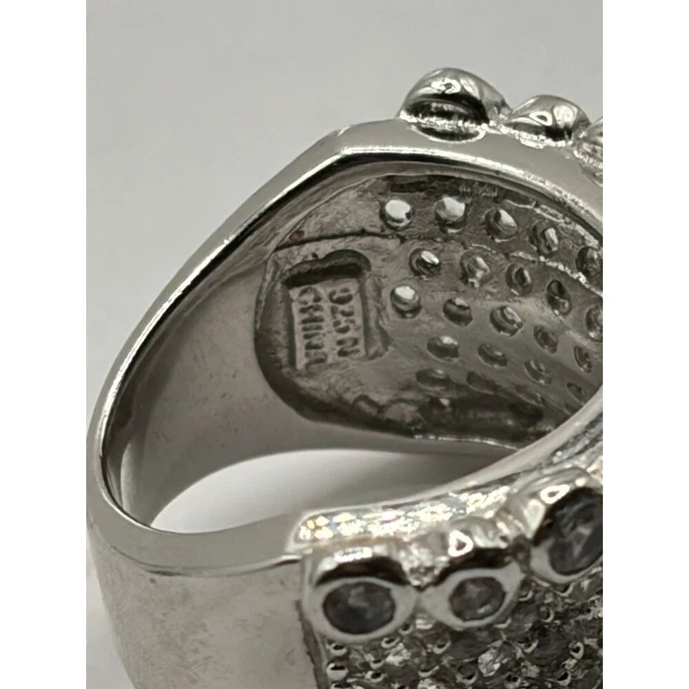 Ross Simons Sterling silver pave Clear cluster bubble wide Band ring sz 7.5